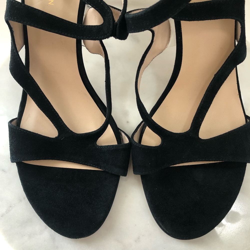 STUART WEITZMAN Mariposa Black Suede Leather Cutout High Heel Sandals - Picture 6 of 15